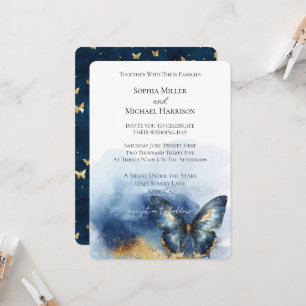 Invitation Mariage Papillon Bleu Or