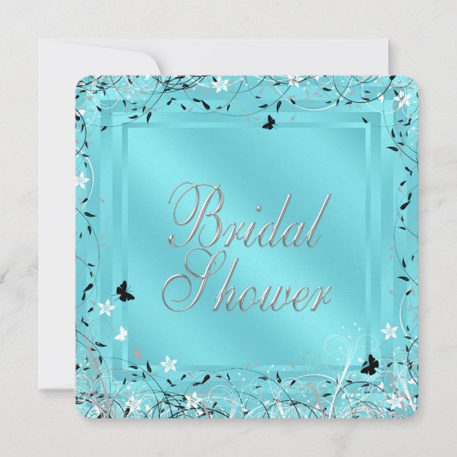 Invitation Mariage papillon bleu sarcelle noir blanc (Devant)
