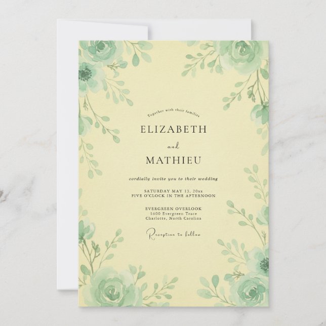 Invitation Mariage Papillon de Celadon Rose (Devant)