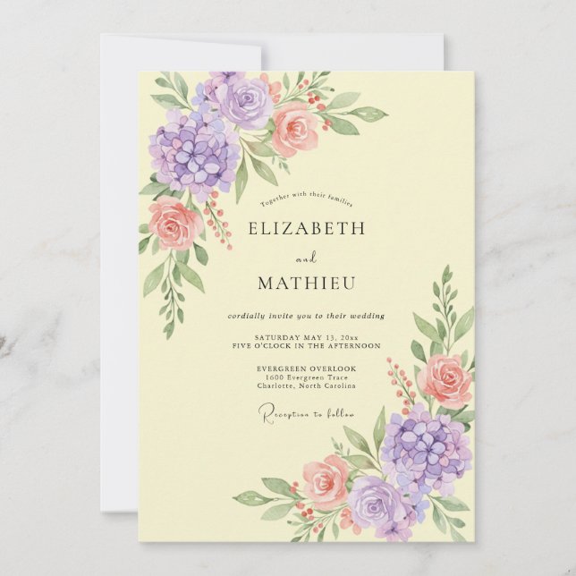 Invitation Mariage papillon de lilas Hydrangea Eucalyptus (Devant)