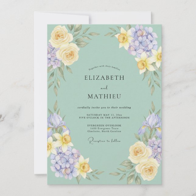 Invitation Mariage Papillon de nuit Lilas Pivoine Céladon (Devant)