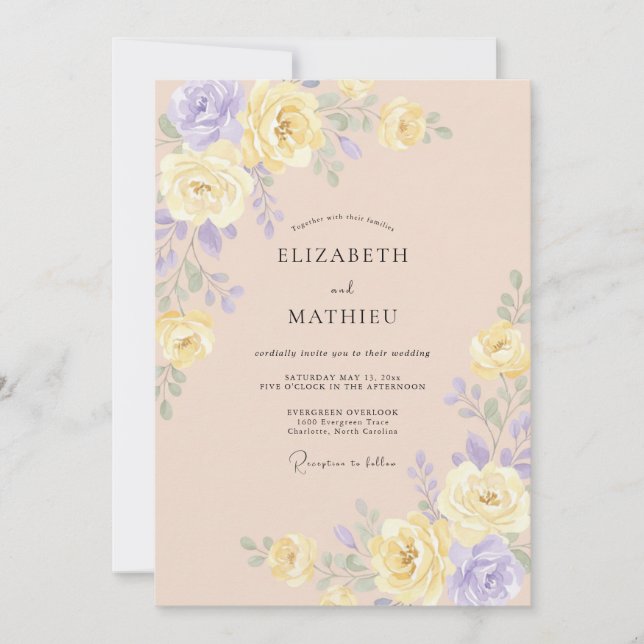 Invitation Mariage Papillon de Pivoine Lilas Douce (Devant)