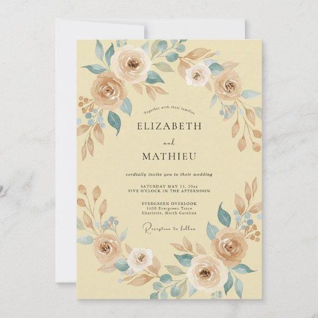 Invitation Mariage Papillon d'Eau Pivoine (Devant)