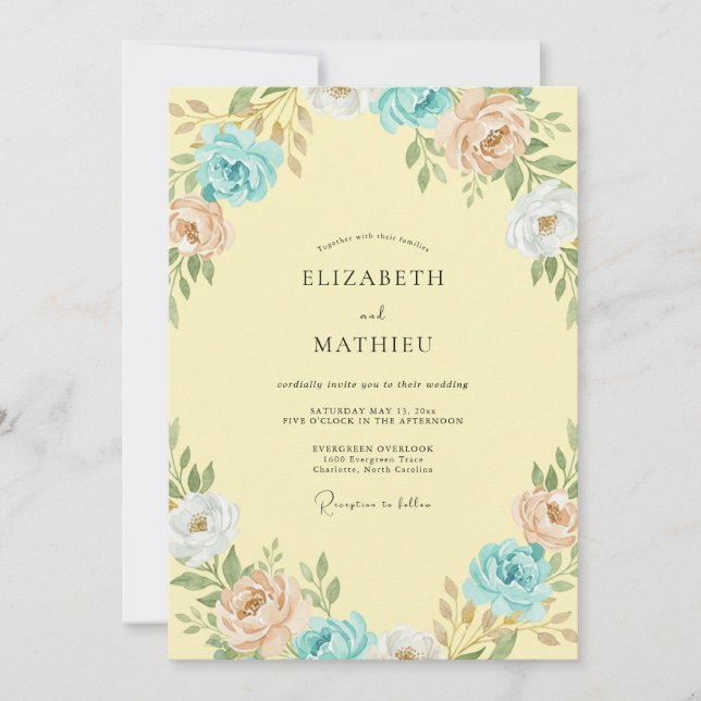 Invitation Mariage papillon d'eau Ranunculus Eucalyptus Beurr (Devant)