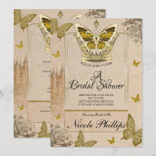 Invitation Mariage papillon doré livre ancien