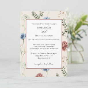 Invitation Mariage Papillon Fleurs Blanches Bleues Rose Bourg