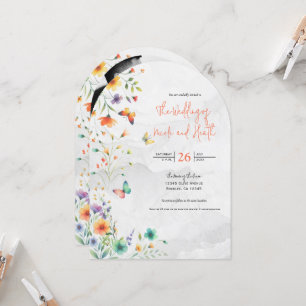 Invitation Mariage papillon floral aquarelle coloré