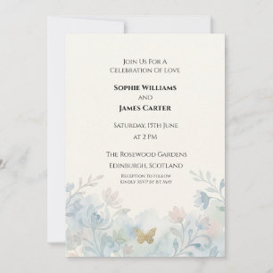Invitation Mariage Papillon Floral Bleu