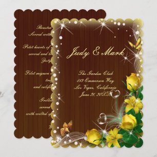 Invitation Mariage Papillon Floral Jaune Bois Sombre Rustique
