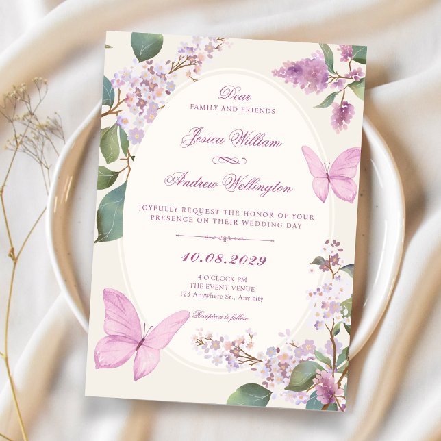 Invitation Mariage papillon floral lilas (Créateur téléchargé)