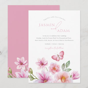 Invitation Mariage Papillon Floral Rose Romantique