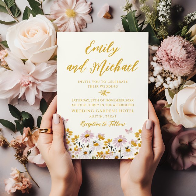 Invitation Mariage papillon jaune rose fantaisiste de fleurs  (Créateur téléchargé)