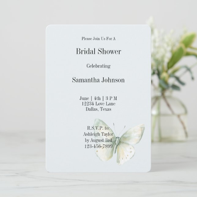 Invitation Mariage papillon menthe (Debout devant)
