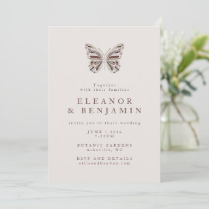 Invitation Mariage Papillon Moderne Bohème Bourgogne Taupe