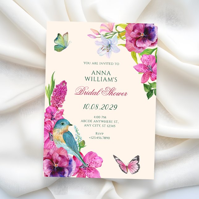 Invitation Mariage papillon oiseau floral enterrement de vie  (Créateur téléchargé)
