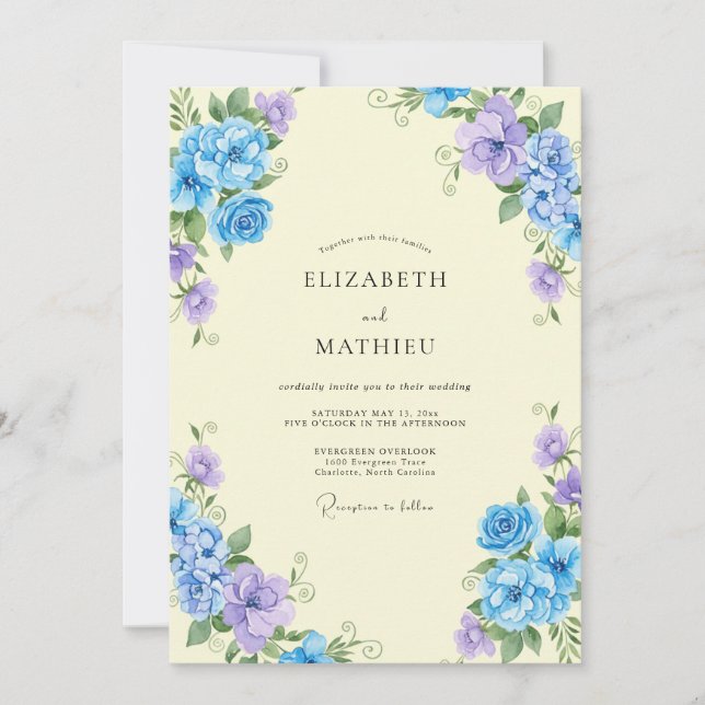 Invitation Mariage Papillon Ranunculus Eucalyptus (Devant)