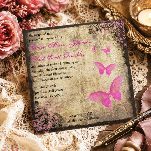 Invitation Mariage Papillon Rose Magique et Fantastique de St