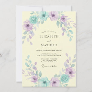 Invitation Mariage papillon sarcelle lilas beurré