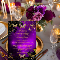 Mariage papillon violet or noir scintillant