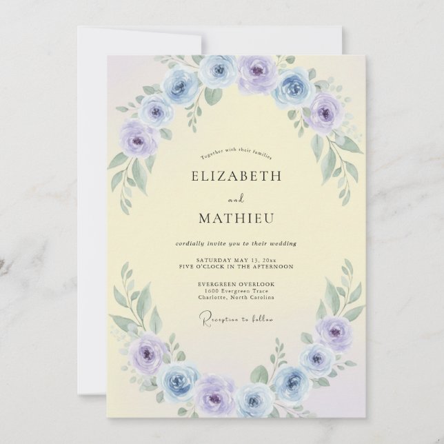 Invitation Mariage Papillon Violet Ranunculus Eucalyptus (Devant)