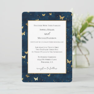 Invitation Mariage Papillons Bleu Or