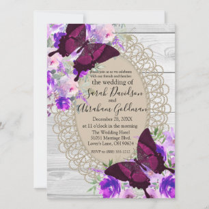 Invitation Mariage Papillons Dentelle Bois Blanc