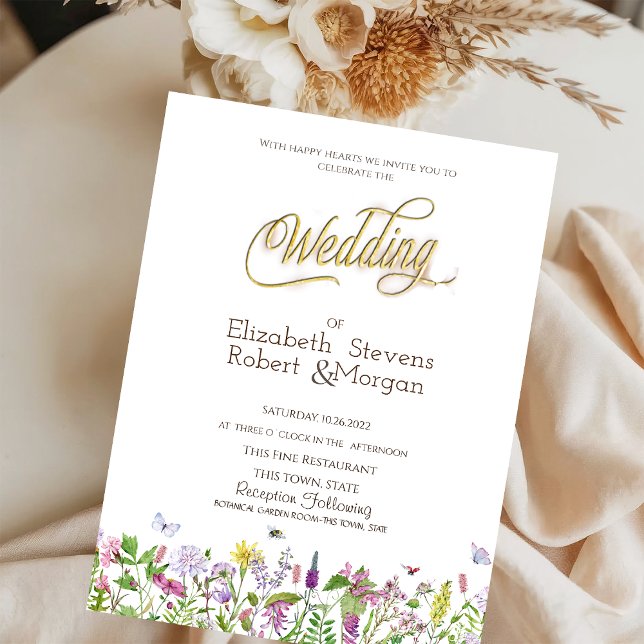 Invitation Mariage Papillons Fleurs Sauvages Aquarelle (Créateur téléchargé)