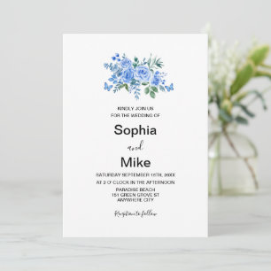 Invitation Mariage Papillons Floraux Aquarelle Bleue