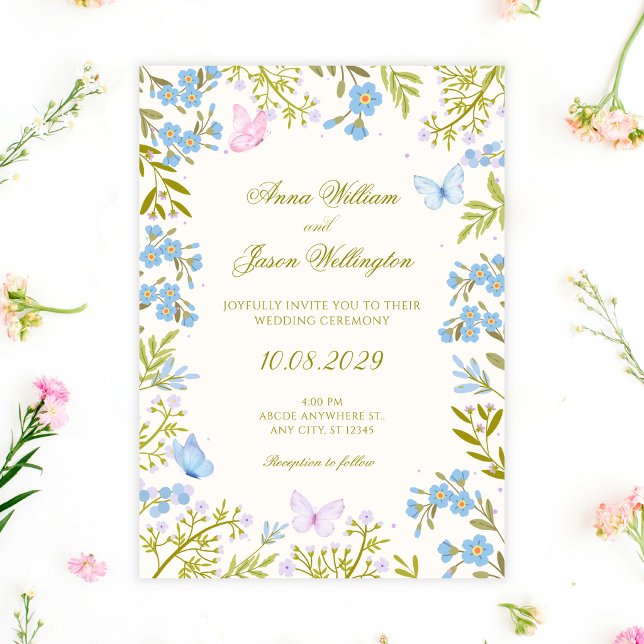 Invitation Mariage papillons floraux bleus (Créateur téléchargé)