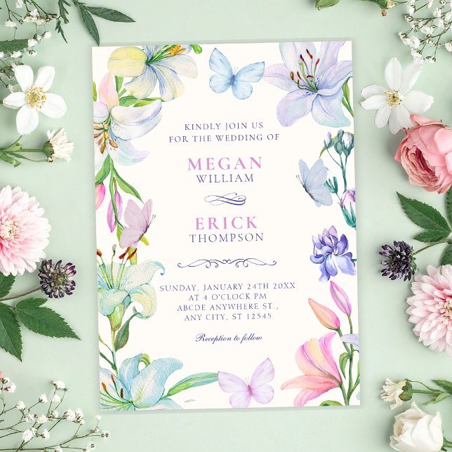 Invitation Mariage papillons floraux esthétiques (Créateur téléchargé)
