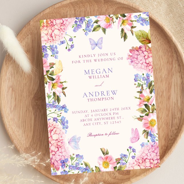 Invitation Mariage papillons floraux rose violet (Créateur téléchargé)