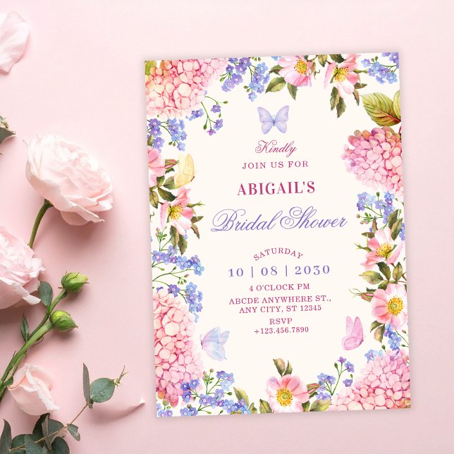 Invitation Mariage papillons floraux rose violet (Créateur téléchargé)