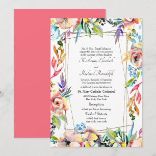 Invitation Mariage Parents Formel Vibrant Floral Coloré