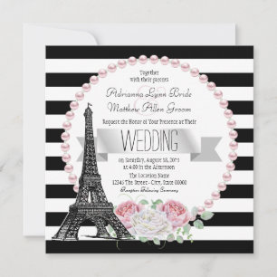 Invitation Mariage Parisien à rayures noires Paris Country Fr