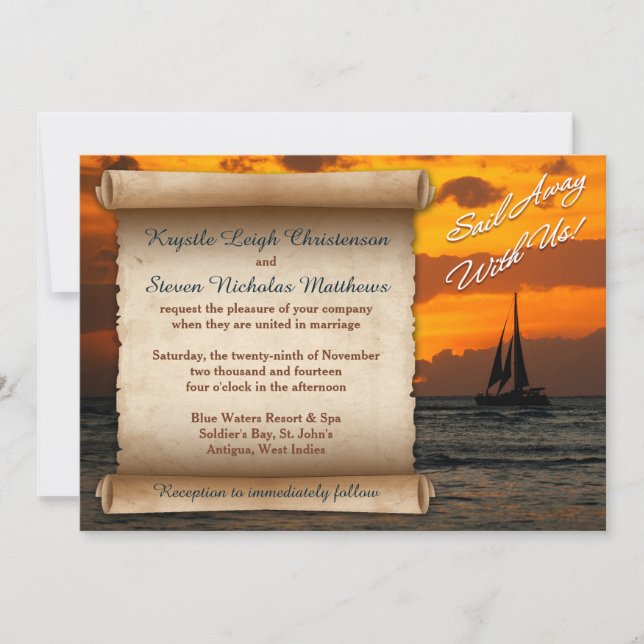 Invitation Mariage | Partez Avec Nous ! | Voilier | Coucher d (Devant)