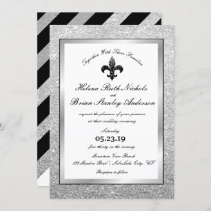 Invitation Mariage Parties scintillant d'argent noir blanc Fl