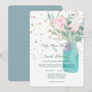 Invitation Mariage Pastel Confetti Mason Jar Fleurs