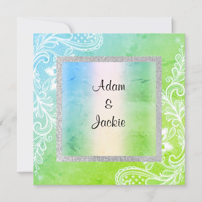 Invitation Mariage pastel dentelle nouveau mariage VERT BLEU (Devant)