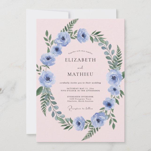 Invitation Mariage Pastel Éthéré au Bleuet (Devant)