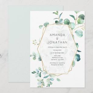 Invitation Mariage Pastel Eucalyptus Géométrique Verdure
