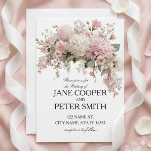 Invitation Mariage pastel hydrangeas et roses Budget