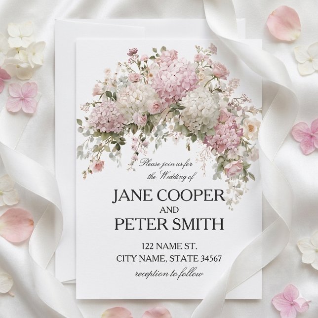 Invitation Mariage pastel hydrangeas et roses Budget (Créateur téléchargé)