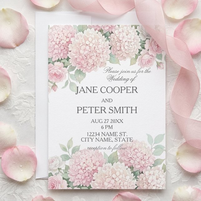 Invitation Mariage pastel hydrangeas et roses budget  (Créateur téléchargé)