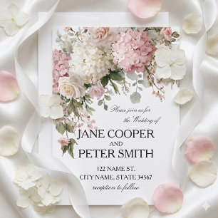 Invitation Mariage pastel hydrangeas et roses Budget