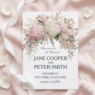 Invitation Mariage pastel hydrangeas et roses Budget