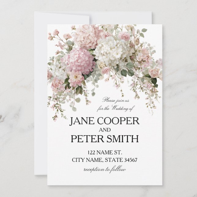 Invitation Mariage pastel hydrangeas et roses Budget  (Devant)