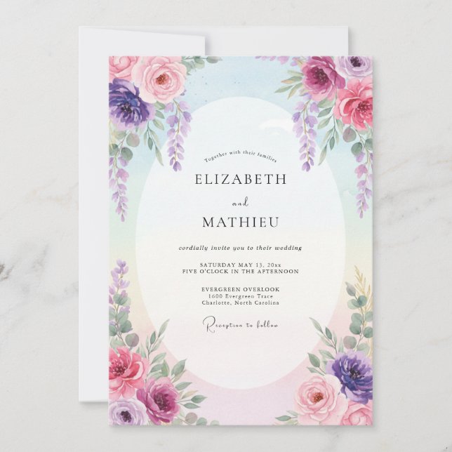 Invitation Mariage Pastel Magenta Wisteria (Devant)