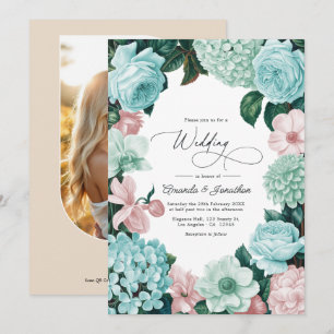 Invitation Mariage Pastel Mint, Seafoam et Rose Coquillage