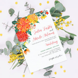 Invitation Mariage Pastel Orange Yellow Spring Dahlia Fleurs