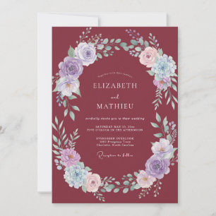 Invitation Mariage Pastel Paeonia Bordeaux